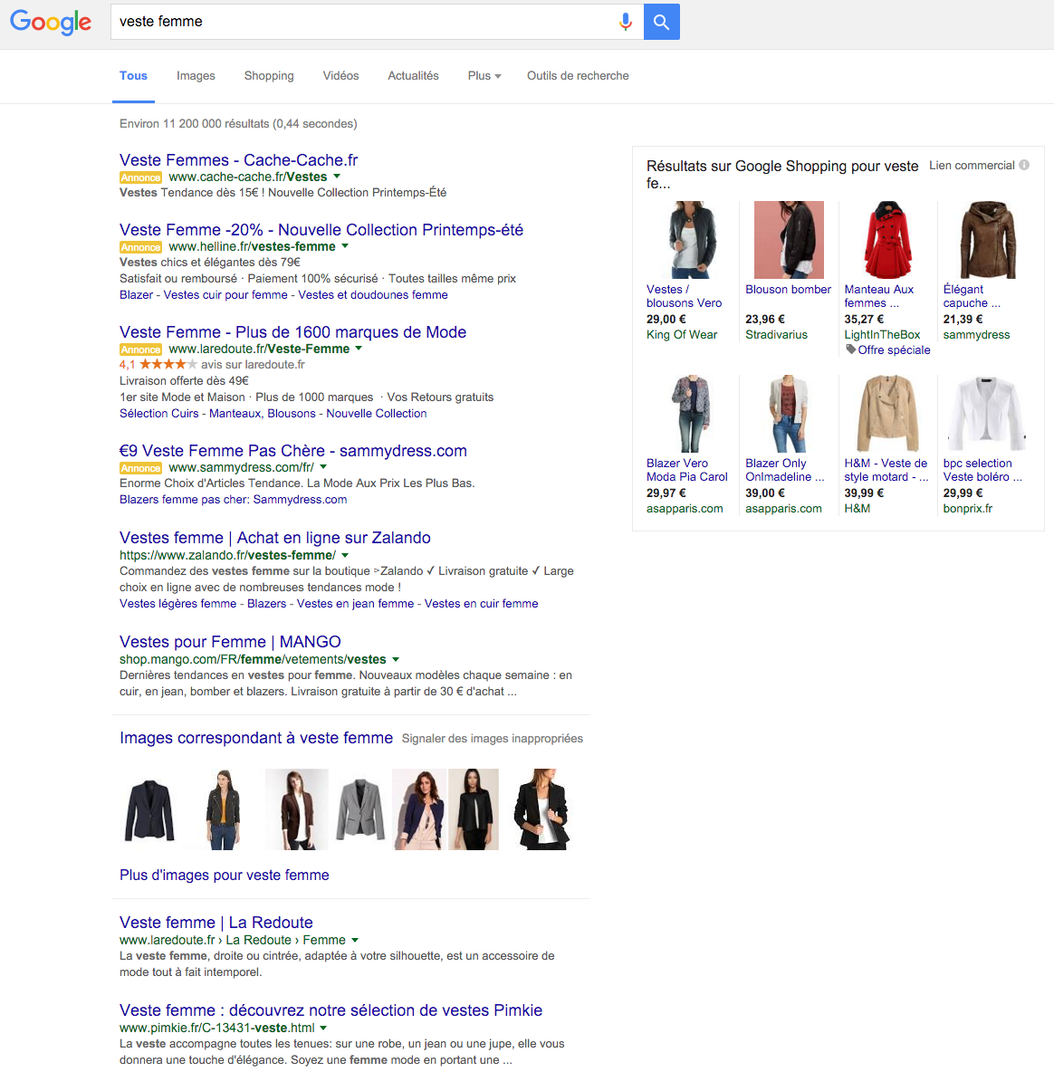 Trouver un veste femme dans google