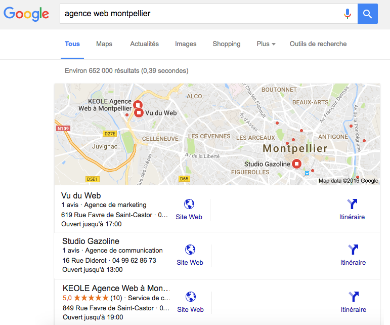 agence web montpellier sur Google map