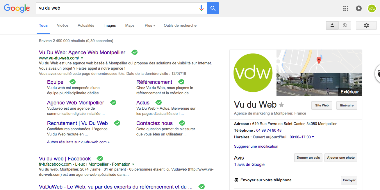 Google my business Vu du Web