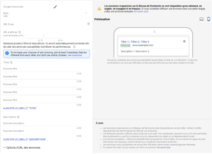 Nouveau format d'annonces Google Adwords : Responsive Search Ads