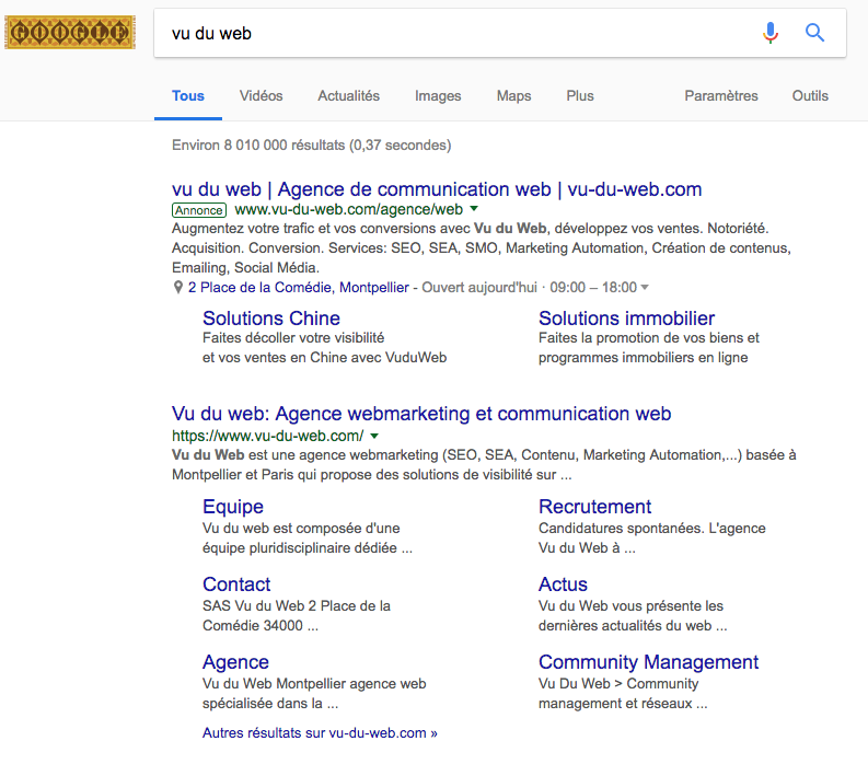 Annonce sponsorisée Google Adwords de Vu du Web