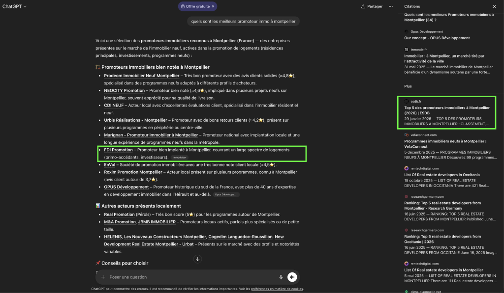 FDI immobilié positionné dans ChatGPT grace à Vu du WEb