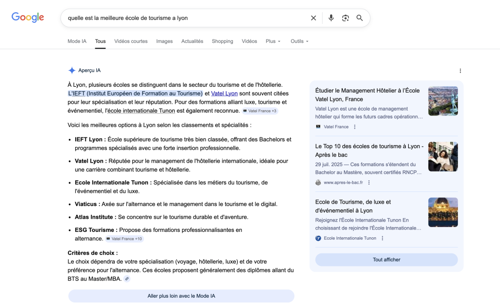 Quelle est la meilleure école de tourisme à Lyon
